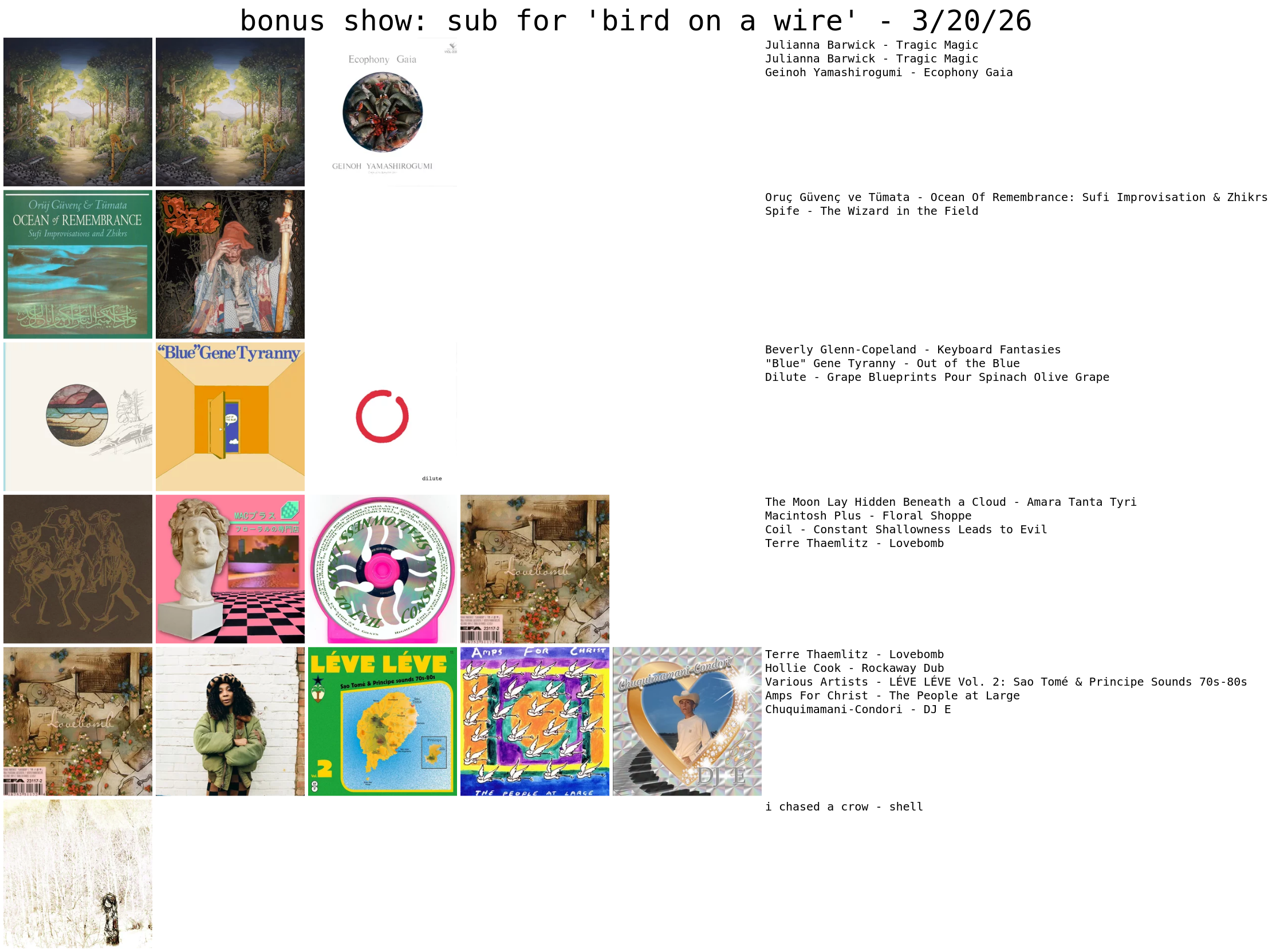 album covers grid 3-20-26 bonus show